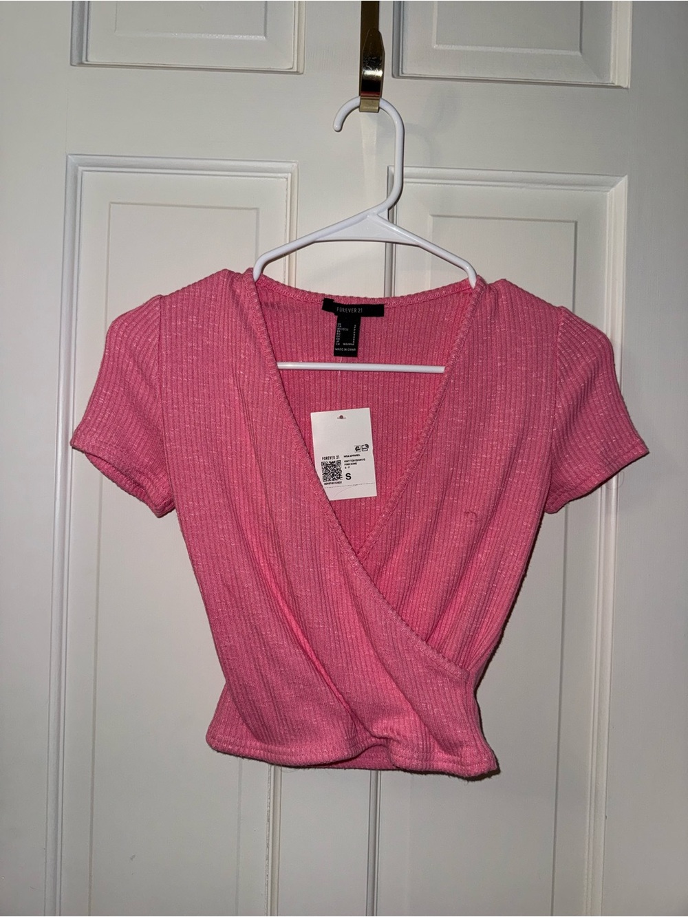 Forever 21 Pink Ribbed Wrap-Front Crop Top